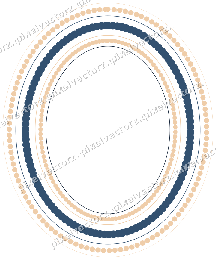 Decorative line art frame in dark blue and orange with oval