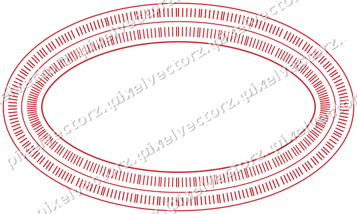Decorative line art frame in dark green and red with oval
