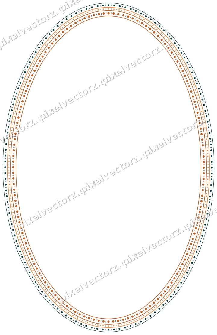 Dekorativer Zierrahmen in Orange und Petrol mit Oval und Perlenreihe