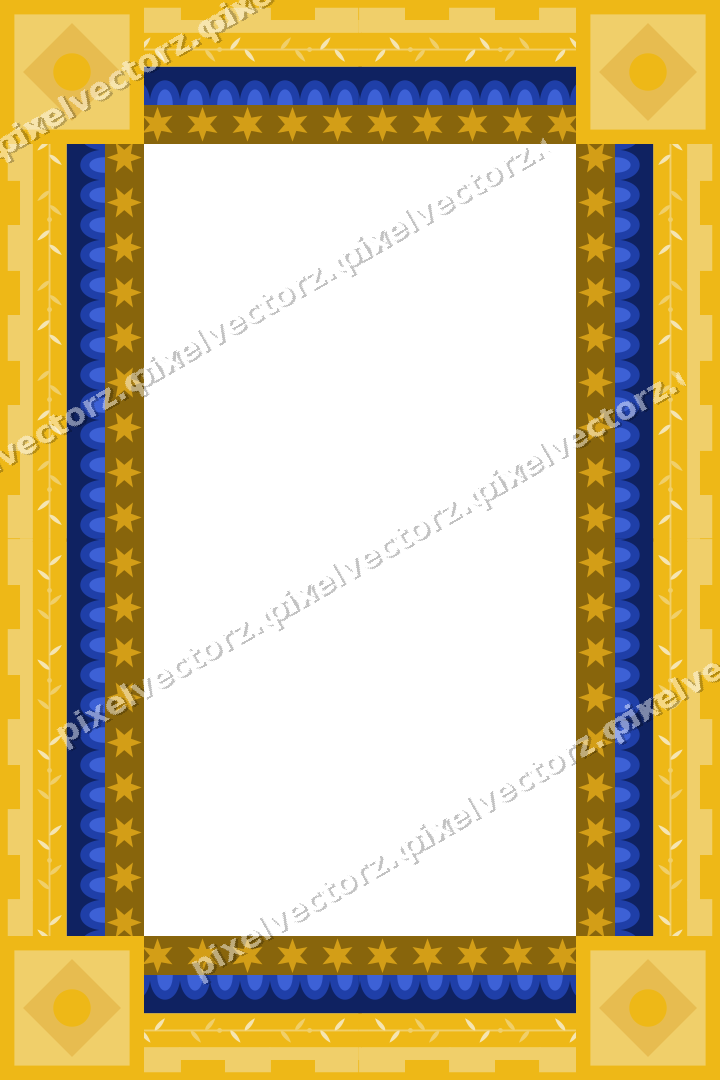 Decorative picture frame border in amber and blue with scale band