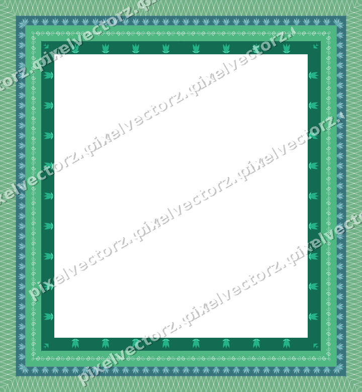 Decorative picture frame border in green and teal with lattice band