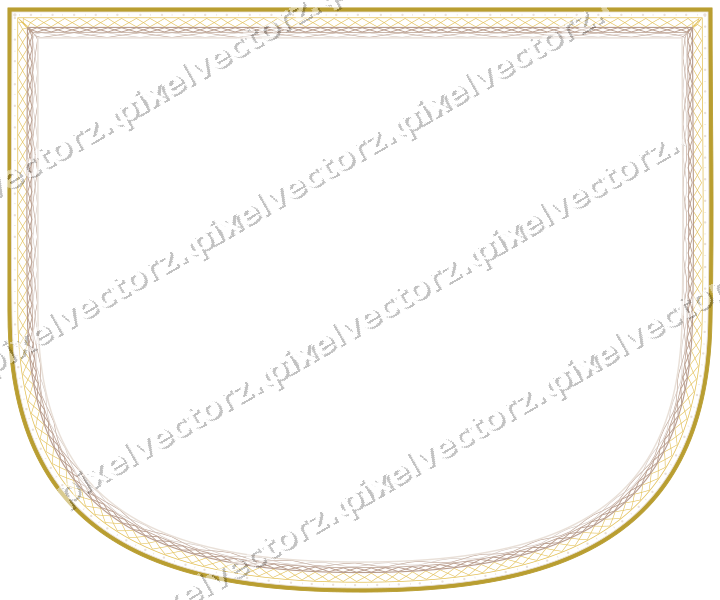 Decorative line art frame in amber and pale orange with shield