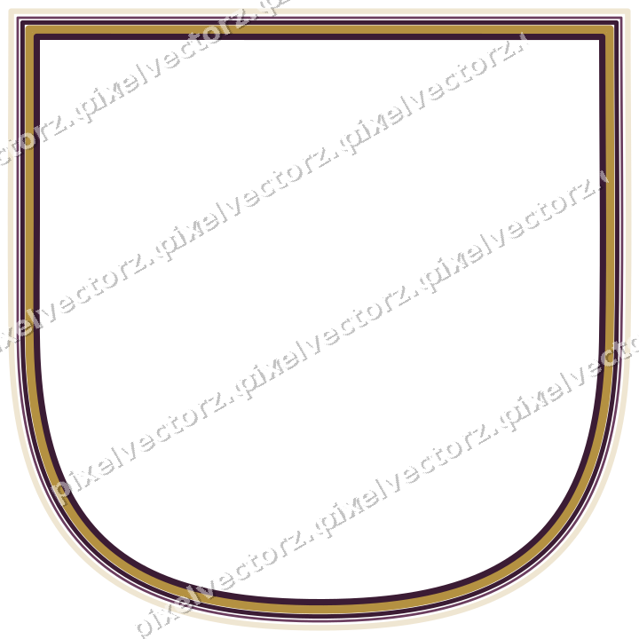 Decorative line art frame in dark magenta and amber with shield