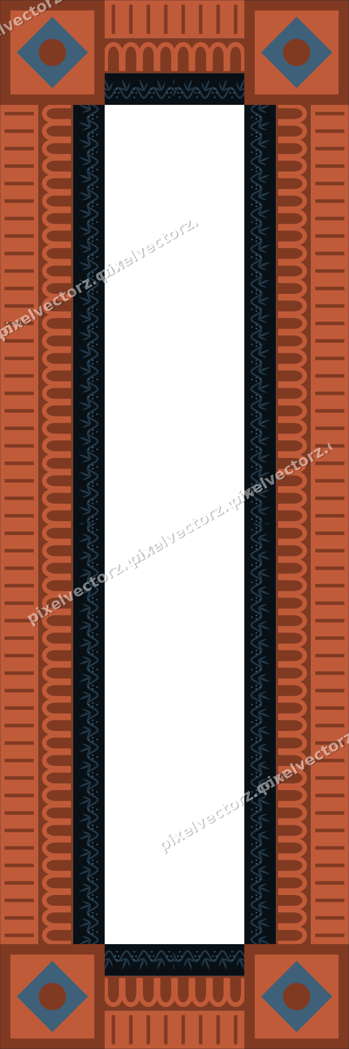 Decorative picture frame border in orange and cyan with grape vine