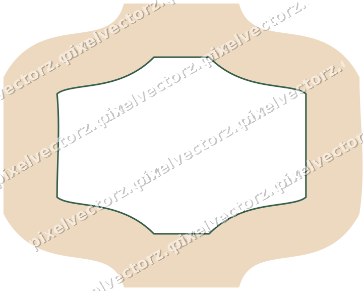 Decorative line art frame in dark green and orange with label plaque