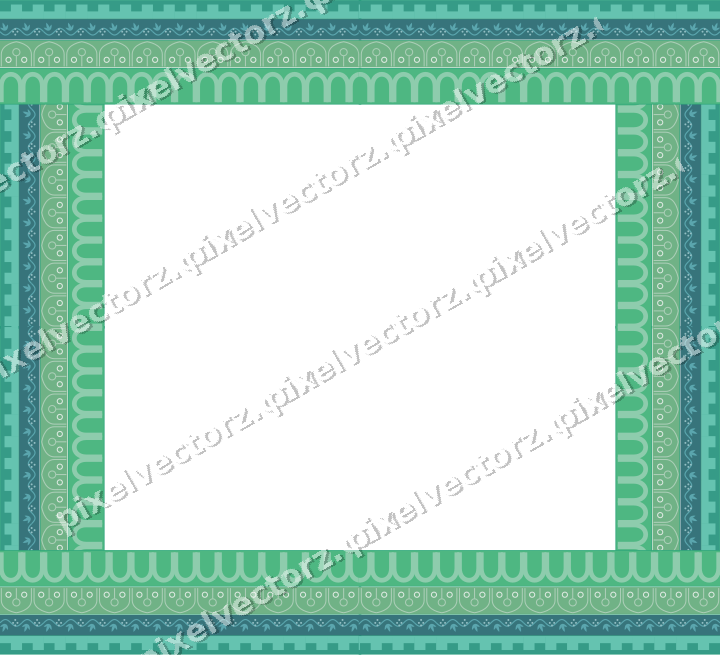 Decorative picture frame border in green and teal with arcade frieze