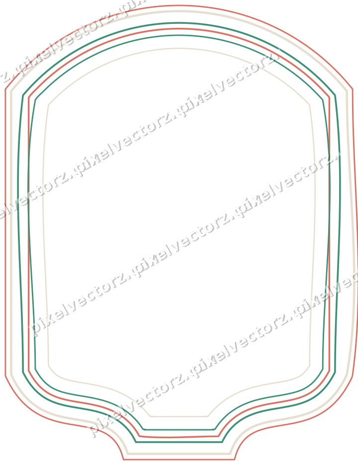 Decorative line art frame in amber and green with label plaque