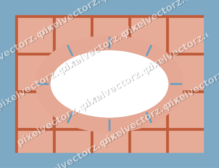 Decorative patterned mat frame in orange and cyan with grid check