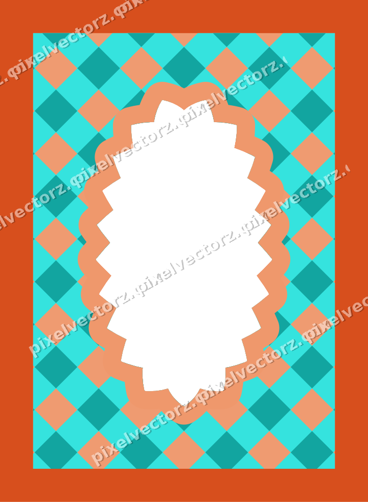 Decorative patterned mat frame in orange and teal with gingham check