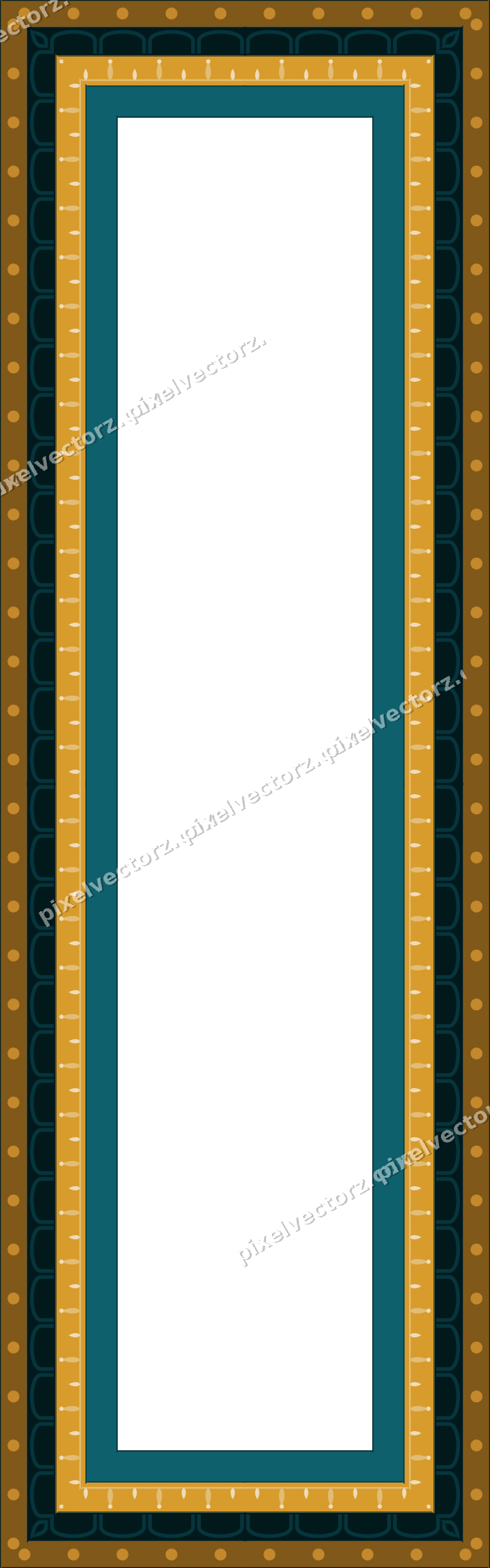 Decorative picture frame border in amber and dark teal with dot row