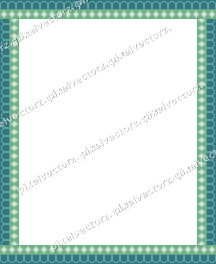 Decorative picture frame border in green and teal with arcade frieze