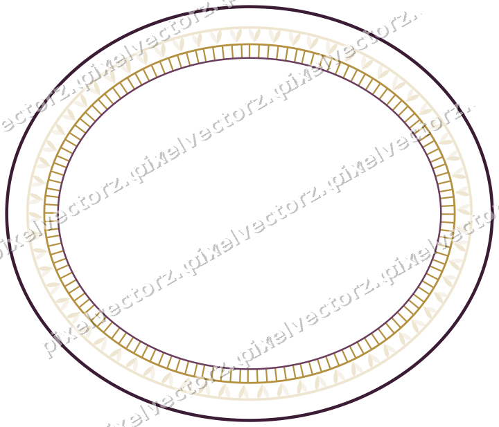 Decorative line art frame in dark magenta and amber with oval