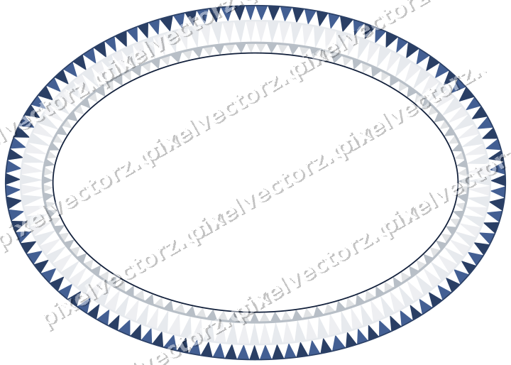 Decorative line art frame in dark blue and white with oval and dentil