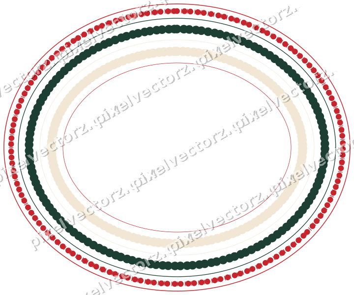 Dekorativer Zierrahmen in Dunkelgrün und Rot mit Oval und Perlenreihe