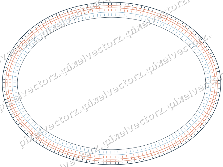 Dekorativer Zierrahmen in Orange und Türkis mit Oval und Strichelung