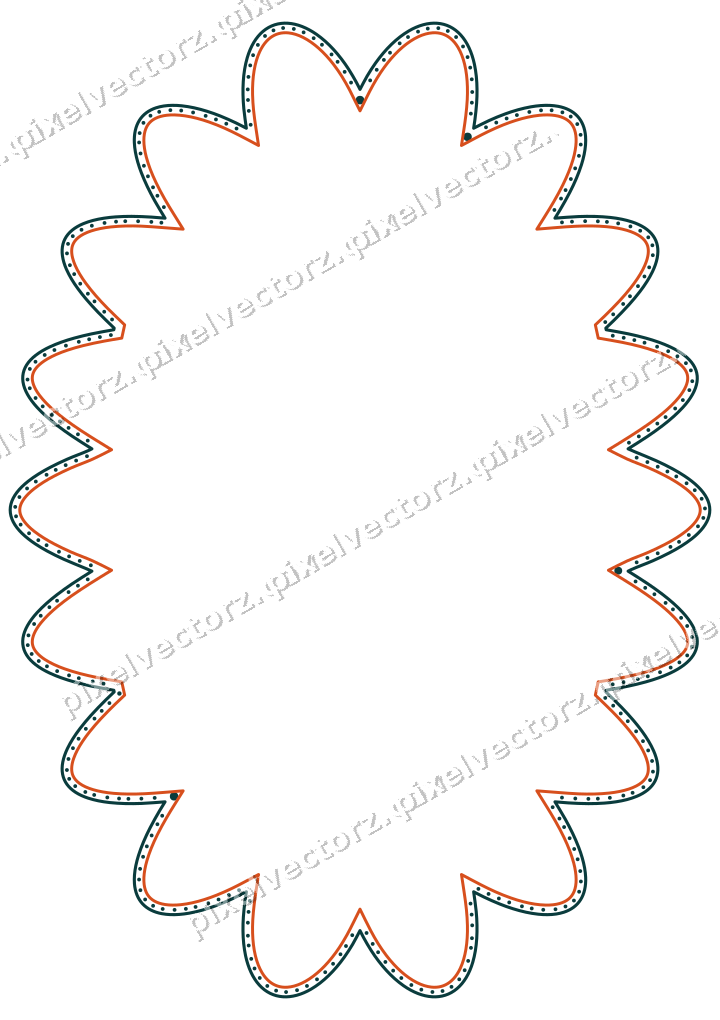 Dekorativer Zierrahmen in Orange und Petrol mit Oval und Lappenrand