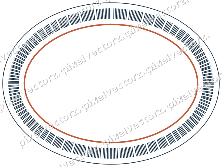 Dekorativer Zierrahmen in Orange und Türkis mit Oval und Strichelung