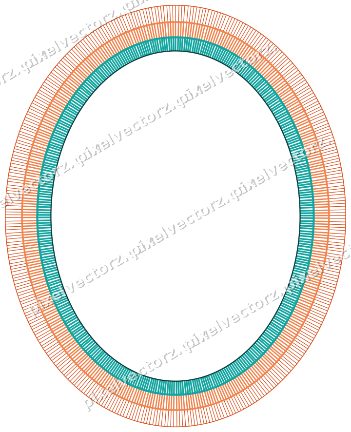 Dekorativer Zierrahmen in Orange und Petrol mit Oval und Schraffur