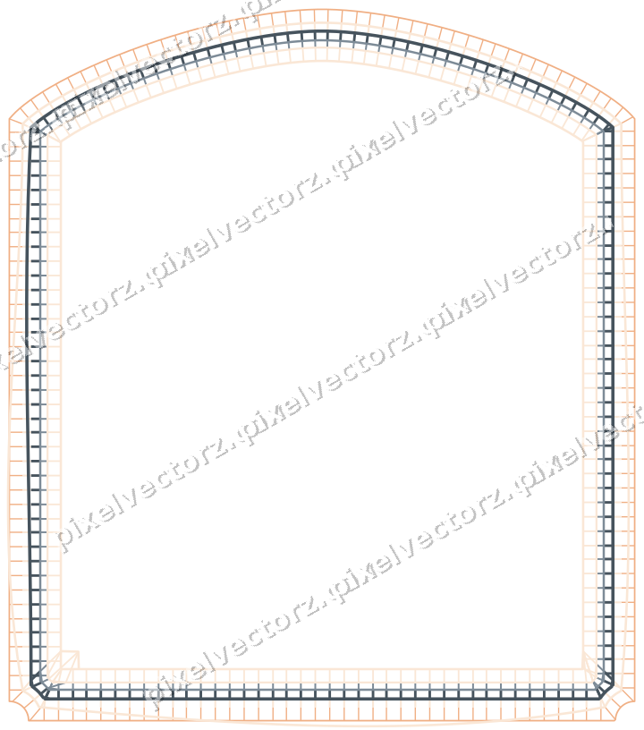 Dekorativer Zierrahmen in Blau und Orange mit Tafel und Spitzbogen