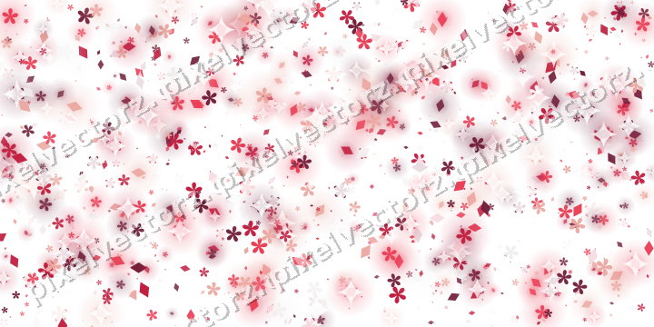 Glitzerstreuung aus Blüten und Rauten in Rosa auf transparentem Grund