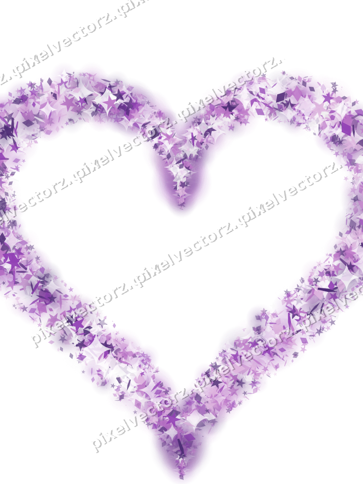 Glitzerherz aus Sternen und Rauten in Violett auf transparentem Grund