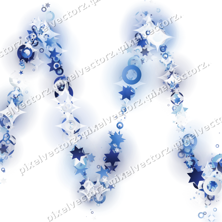 Glitzerwelle aus Sternen und Ringen in Blau auf transparentem Grund