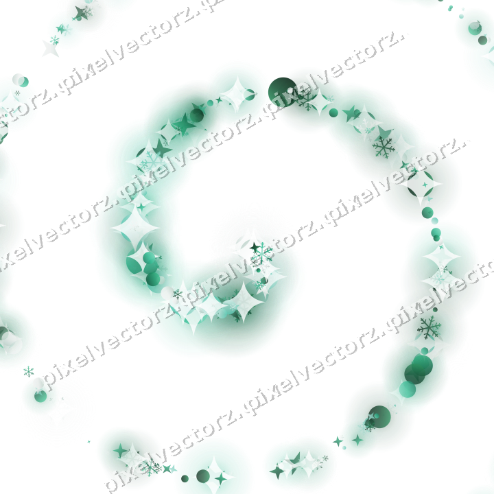 Glitzerspirale aus Sternen und Schneeflocken auf transparentem Grund