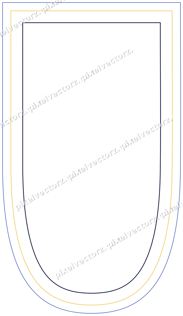 Decorative line art frame in amber and blue with shield