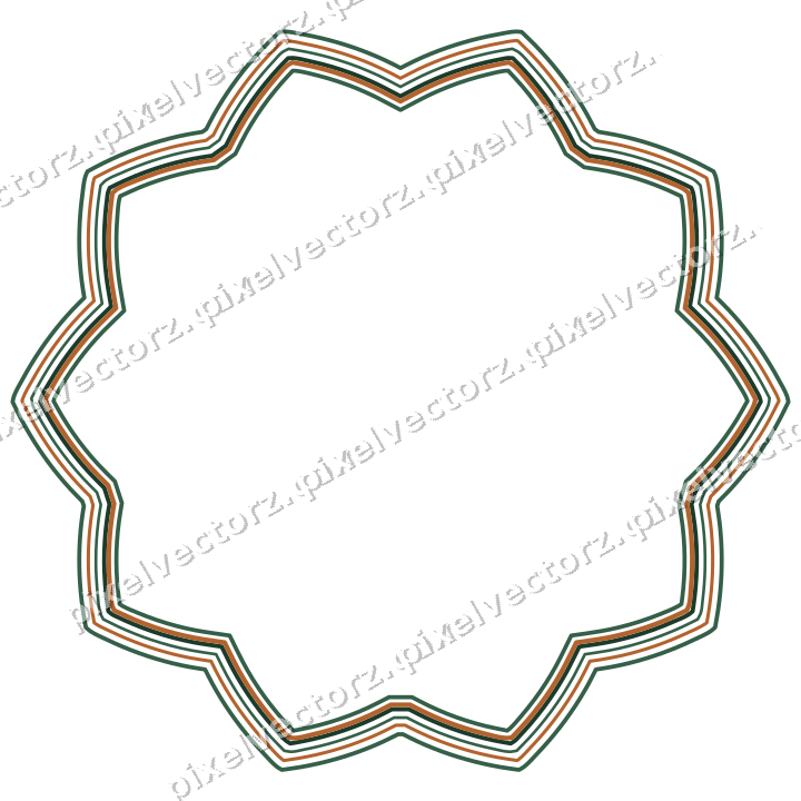 Decorative line art frame in dark green and orange with oval