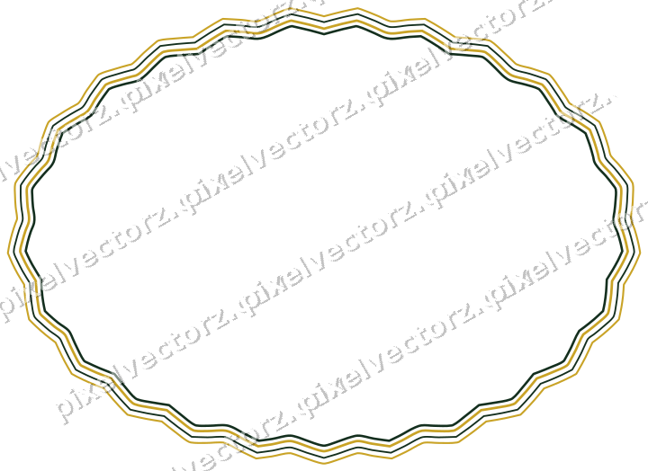 Decorative line art frame in dark green and amber with oval