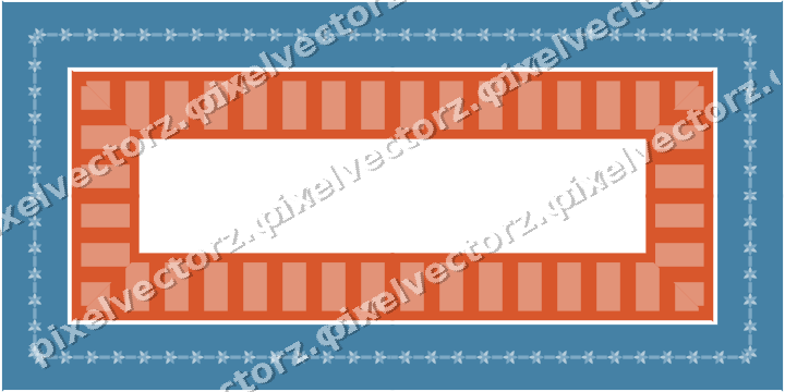 Decorative picture frame border in orange and cyan with rosette band