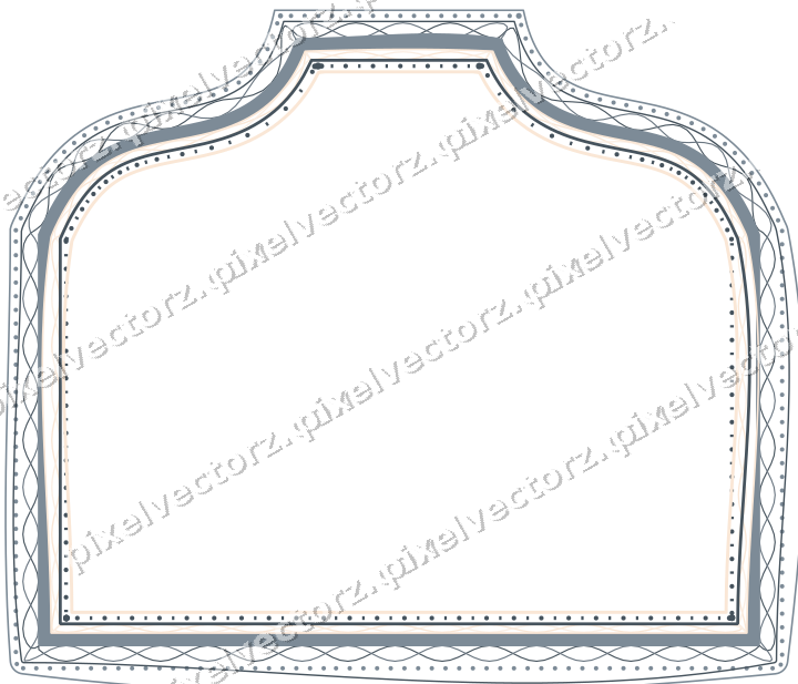 Decorative line art frame in blue and orange with label plaque