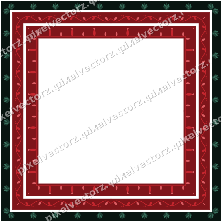 Decorative picture frame border in dark green and red with palmette