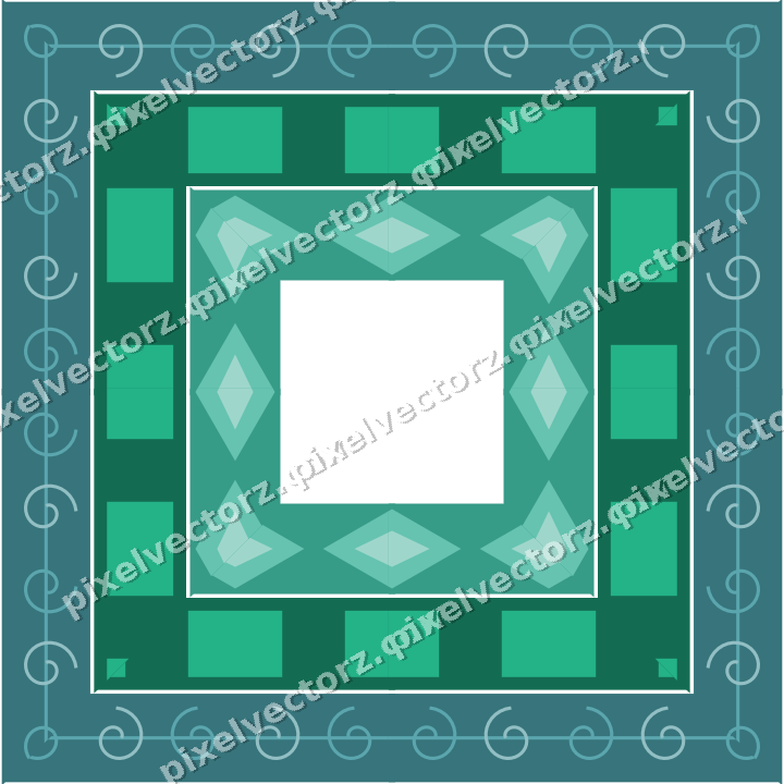 Decorative picture frame border in green and teal with spiral scroll