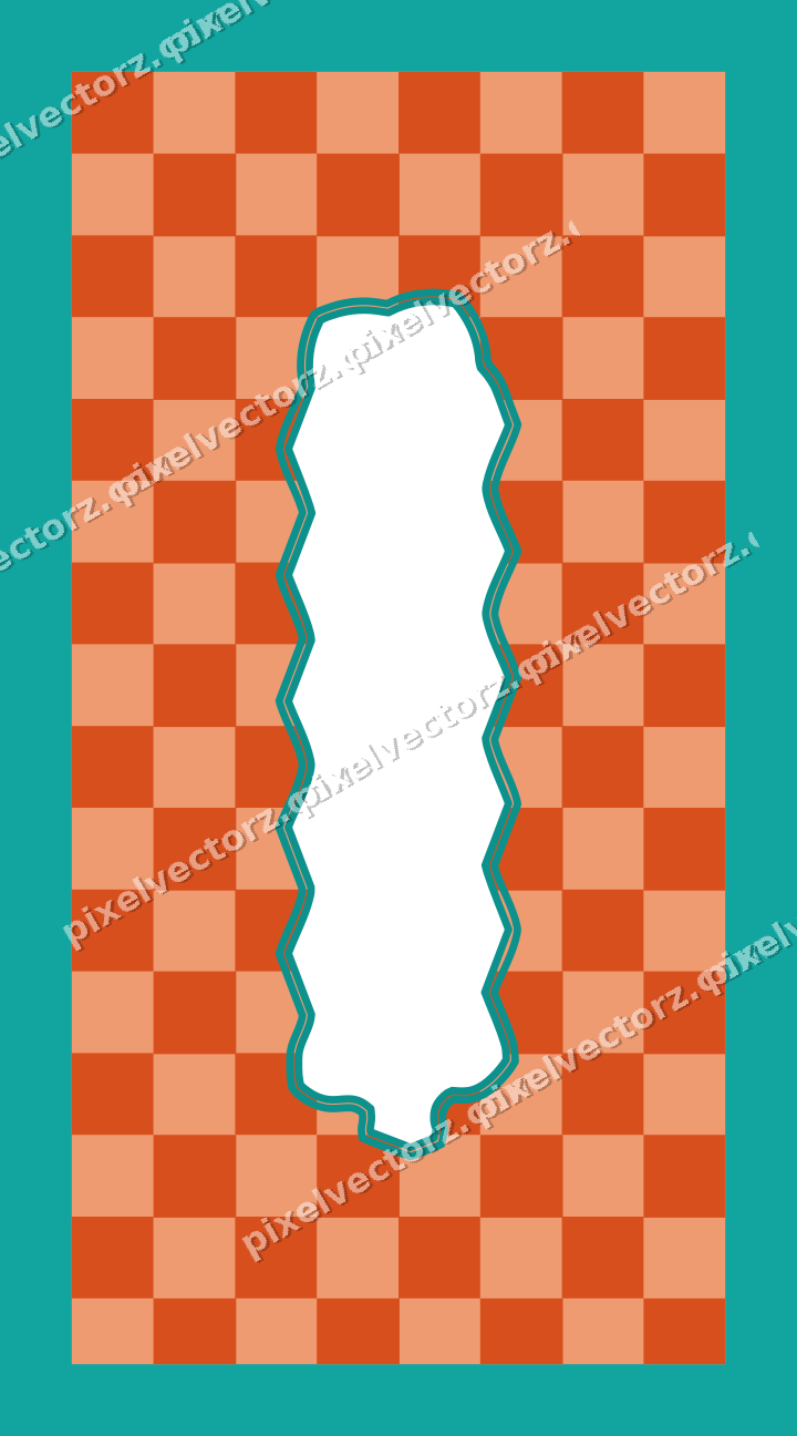 Decorative patterned mat frame in orange and teal with checkerboard