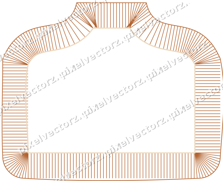 Decorative line art frame in dark green and orange with label plaque