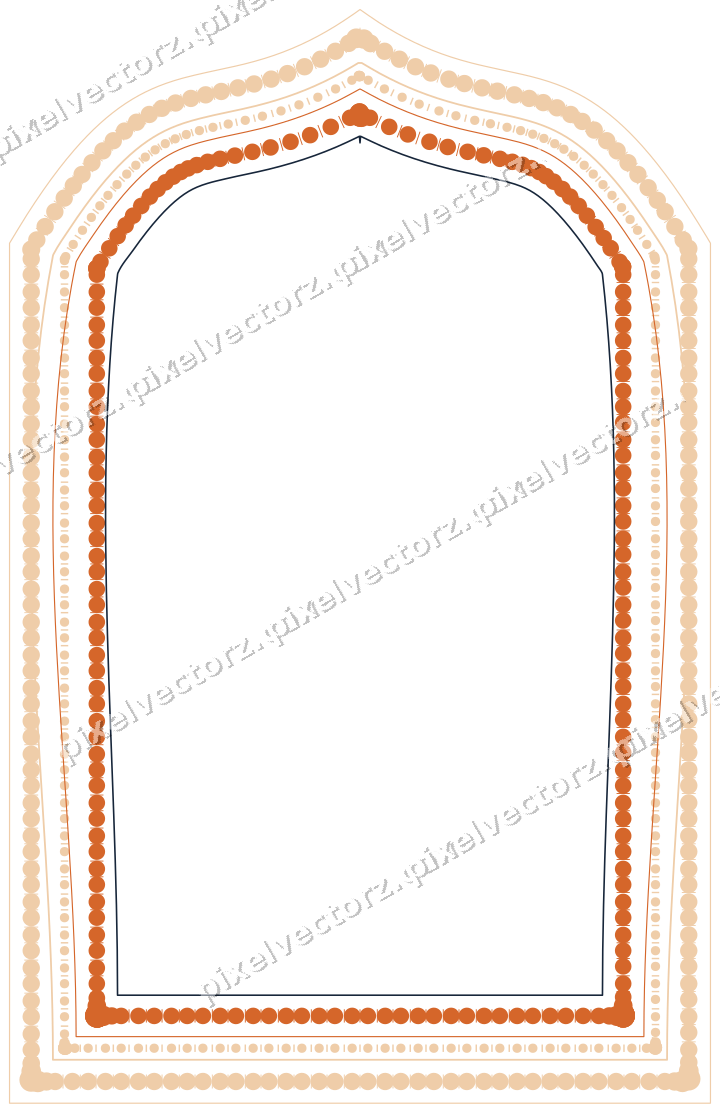 Decorative line art frame in dark blue and orange with label plaque