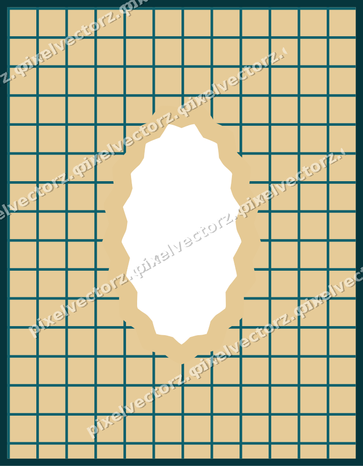 Decorative patterned mat frame in amber and dark teal with grid check