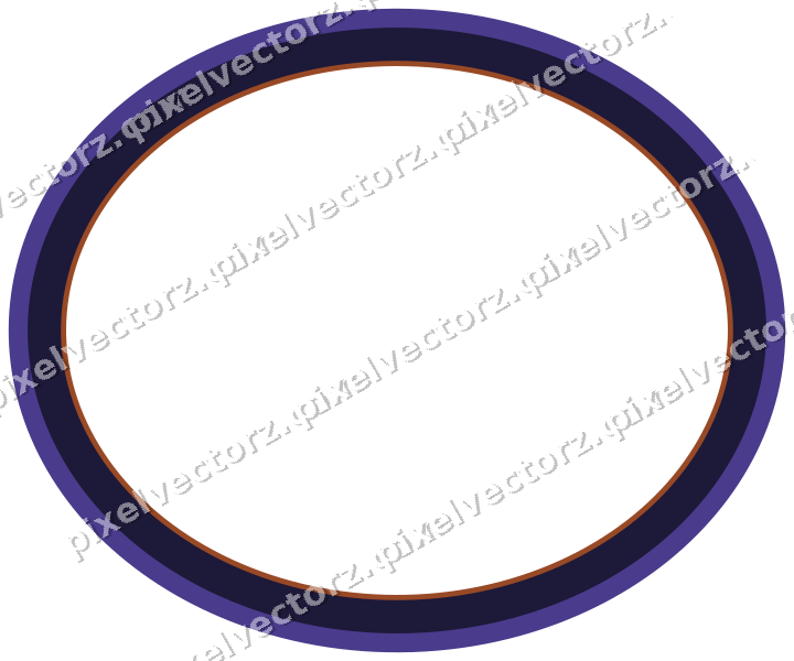Decorative line art frame in orange and blue with oval and solid band