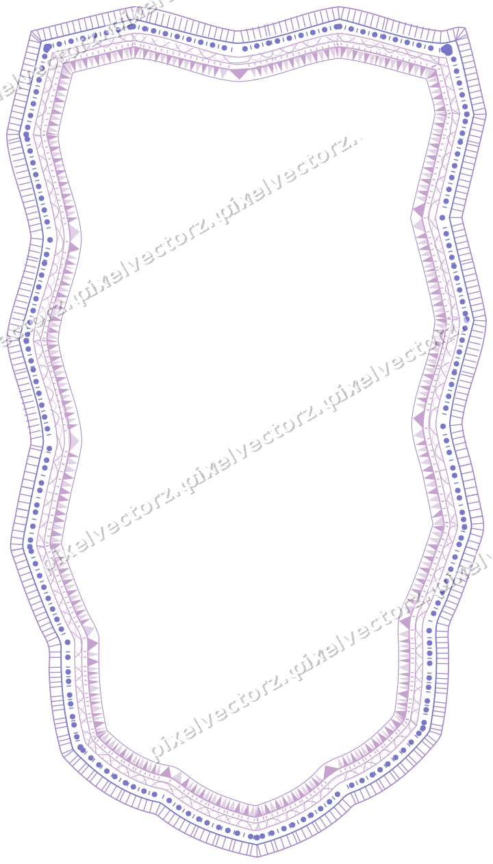 Decorative line art frame in purple and blue with shield