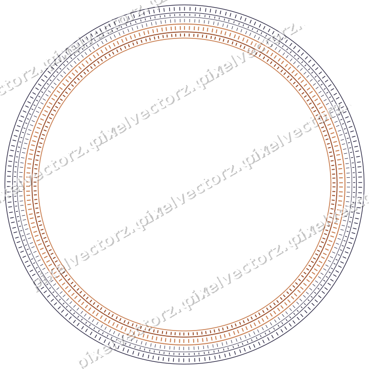 Decorative line art frame in orange and blue with oval and dashed line
