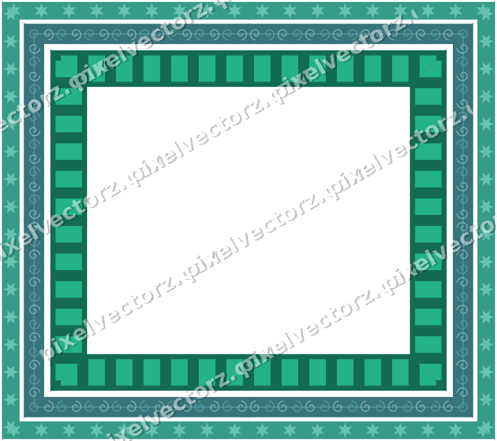 Decorative picture frame border in green and teal with star band