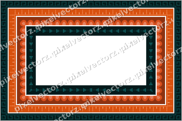 Decorative picture frame border in orange and teal with bud and stem