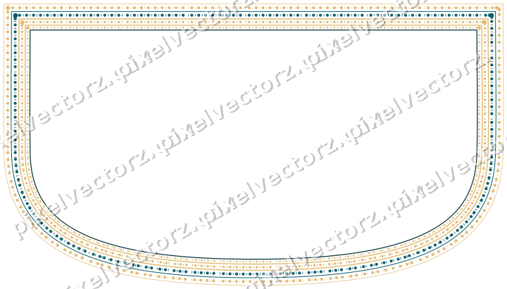 Decorative line art frame in amber and dark teal with shield