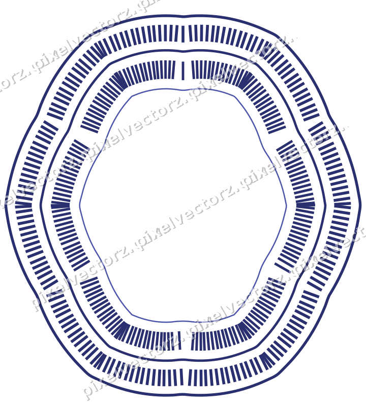 Decorative line art frame in dark blue and amber with oval