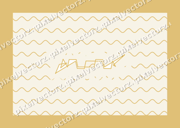 Decorative patterned mat frame in dark blue and amber with wavy lines