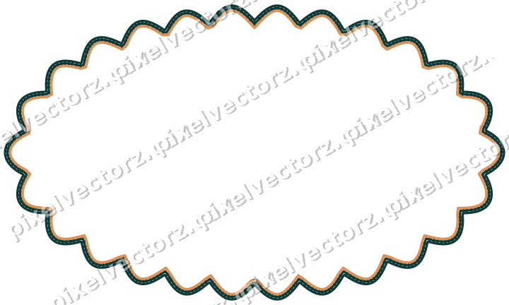 Decorative line art frame in orange and teal with oval