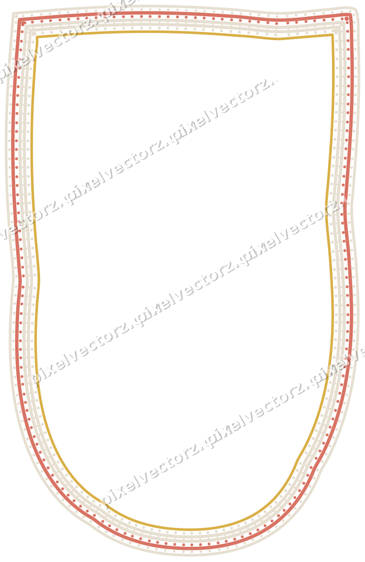 Decorative line art frame in amber and green with shield