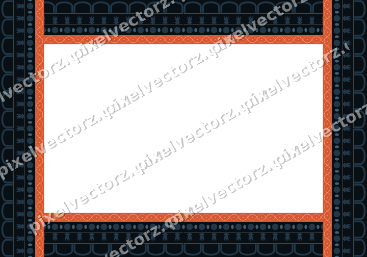 Decorative picture frame border in orange and cyan with arcade frieze