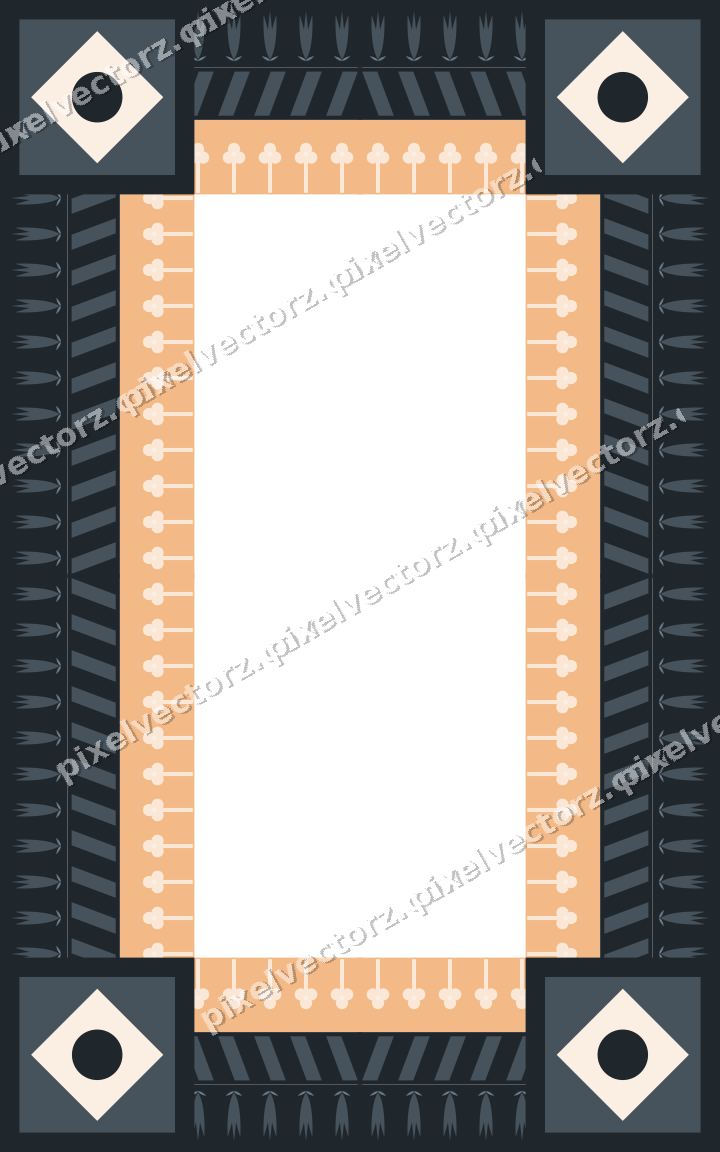 Decorative picture frame border in blue and orange with tulip frieze